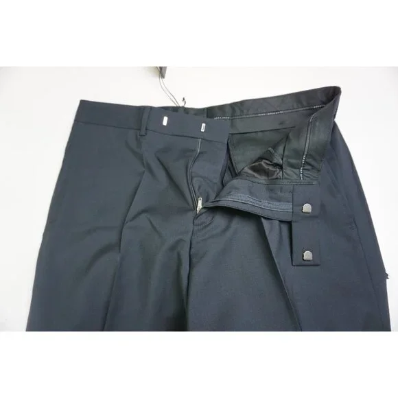 Hugo Boss Parker 100% Wool Solid Dark Blue Mens Dress Pants Sz 48 Brand New